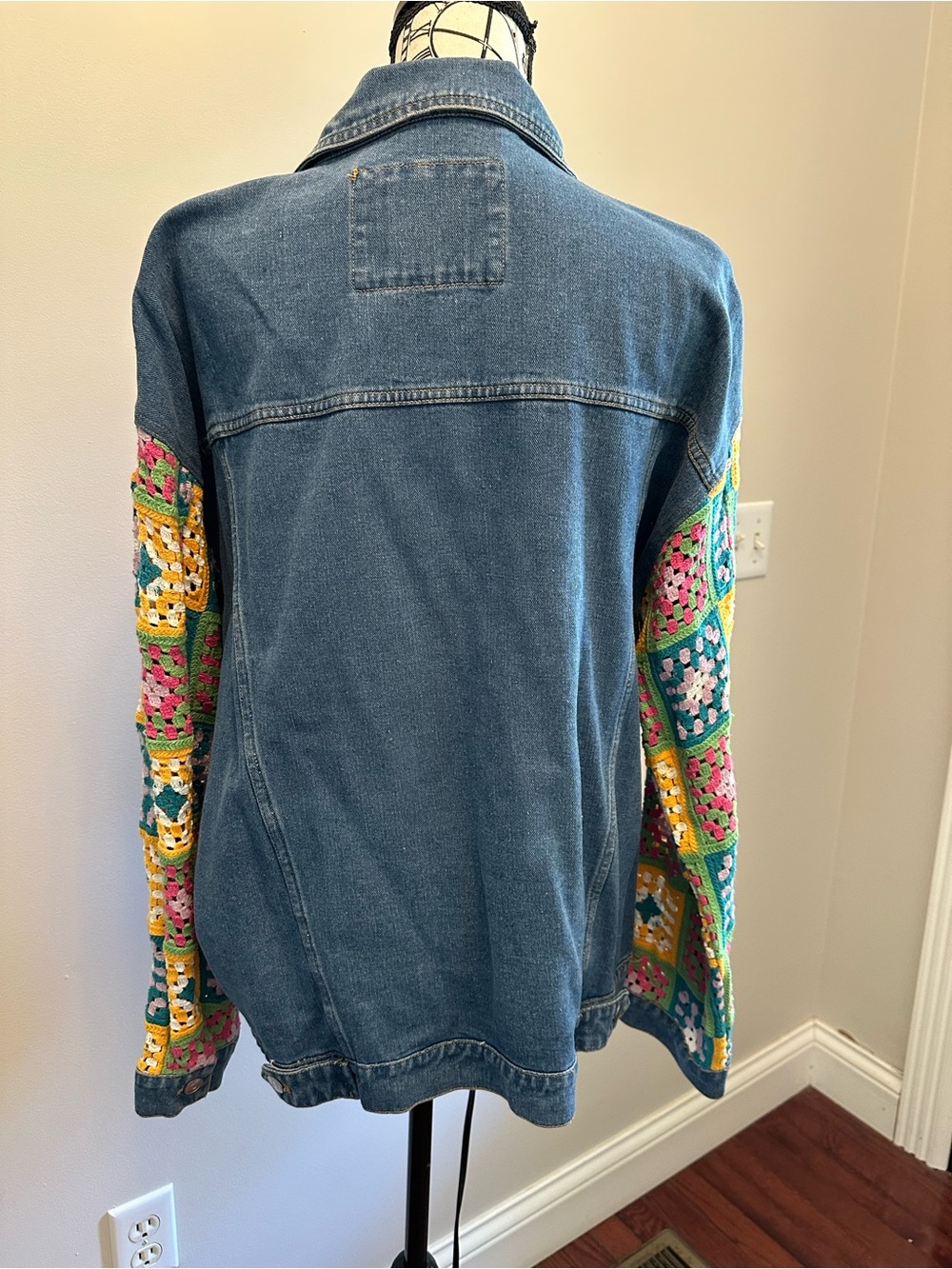 Fantastic Fawn Light Blue Denim Jacket with Crochet Sleeves - Picture 3 of 4